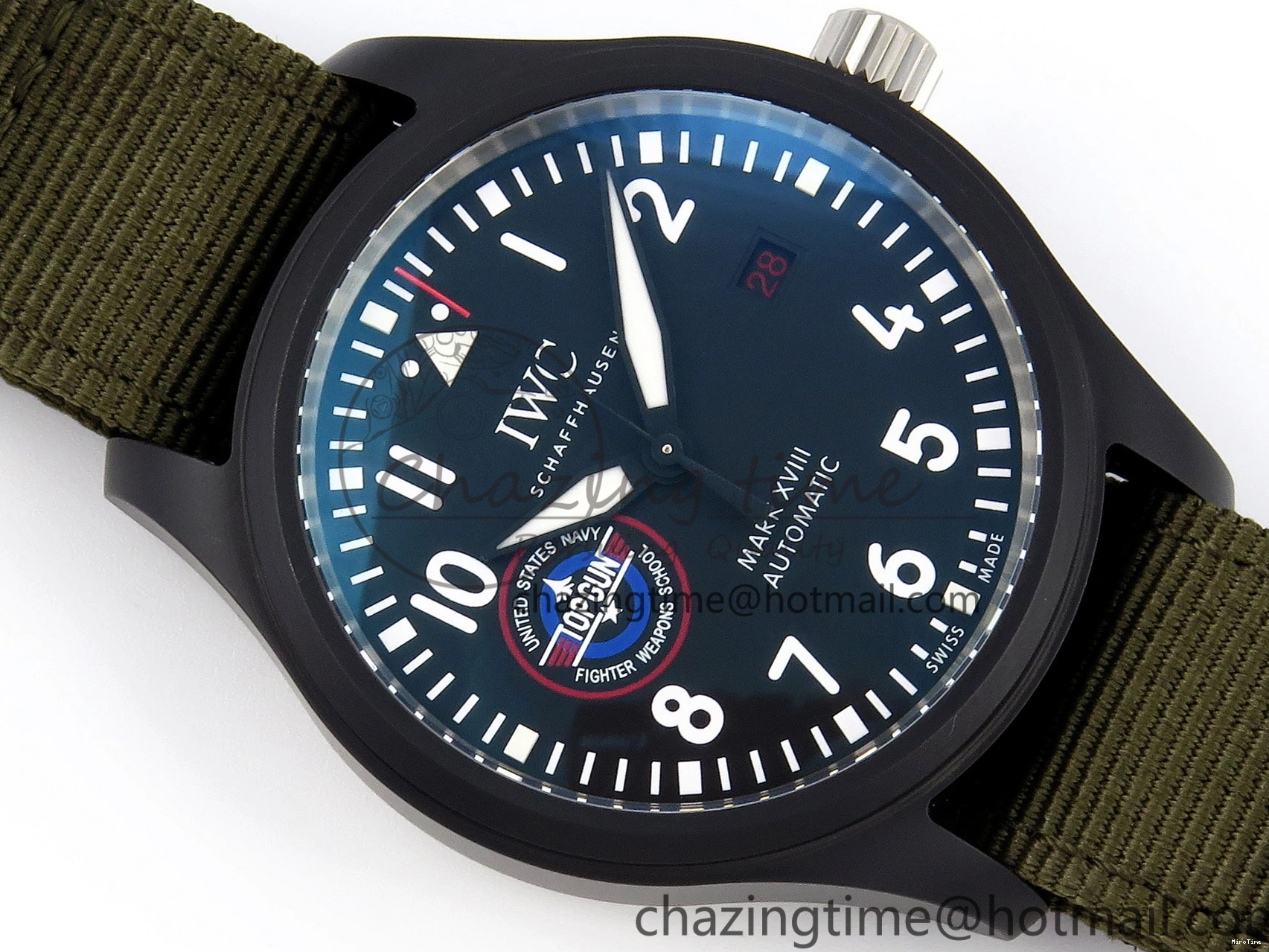 MIROTIME 0519 Mark XVIII Top Gun “SFTI” Black Ceramic IW324712 ZF 1:1 Best Edition on Green Nylon Strap A Tailored 7025